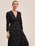 Mango Ditsy Floral Midi Dress, Black/Multi