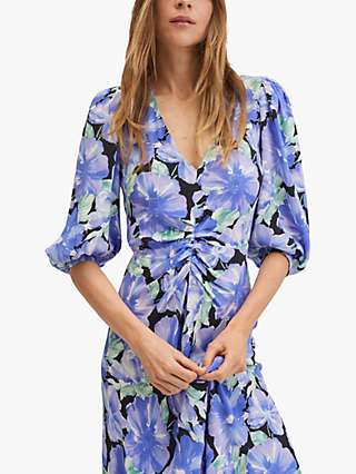 Mango Fleur Floral Print Midi Dress, Purple/Multi