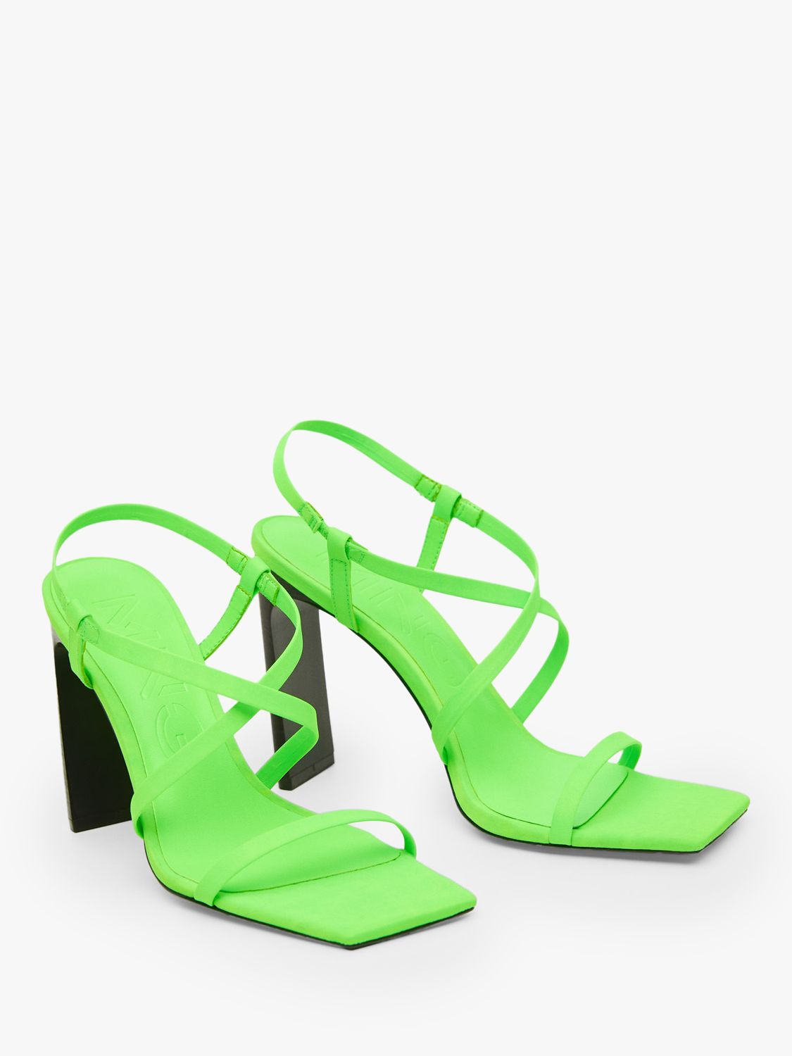 Mango Cross Strap Slingback Heeled Sandals, Green at John Lewis & Partners