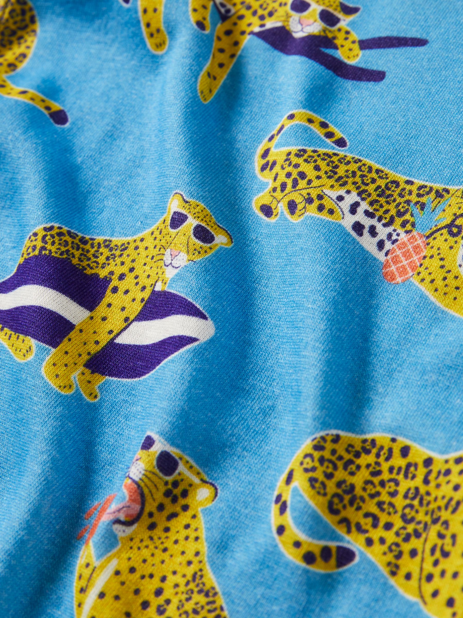 Mini Boden Kids' Leopards Snug Glow-In-The-Dark Pyjamas, Blue Glow