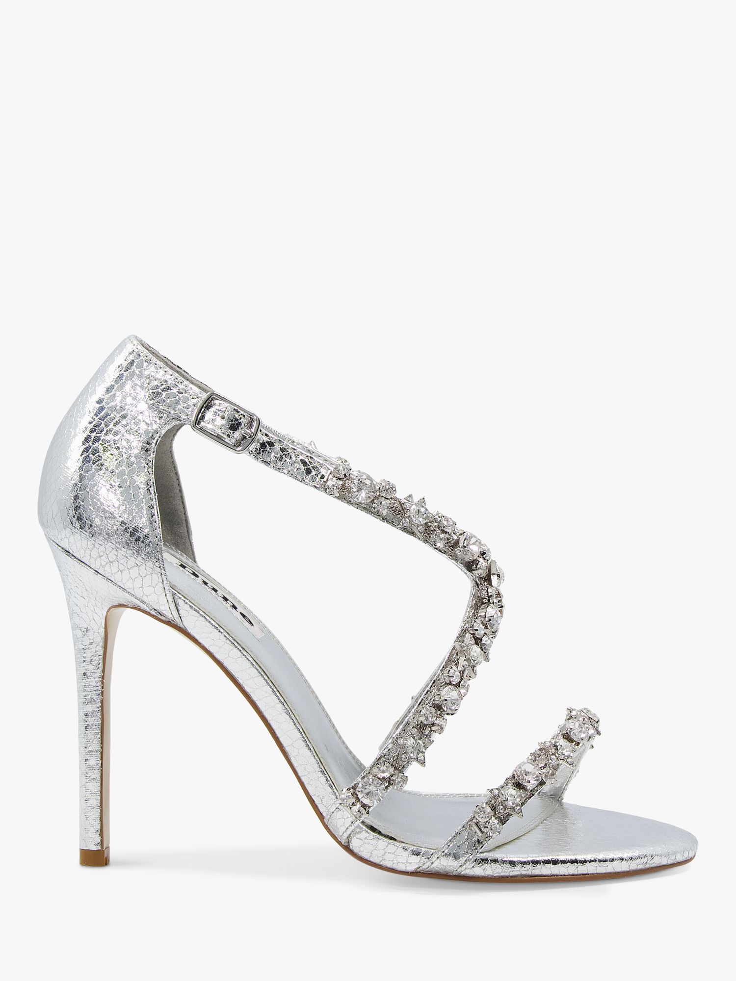 Dune Mesme Embellished Strap Court Shoes, Silver at John Lewis & Partners