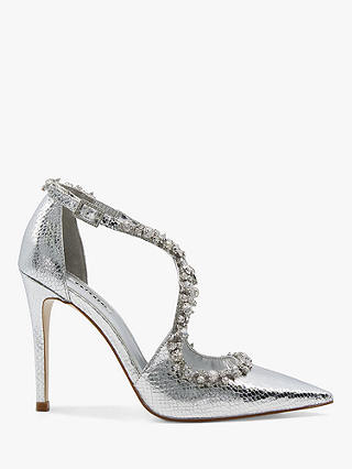 Dune Celeb Embellished Strap Court Shoes, Silver