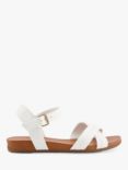 Dune Landie Wide Fit Nubuck Cross Strap Flat Sandals, White-leather