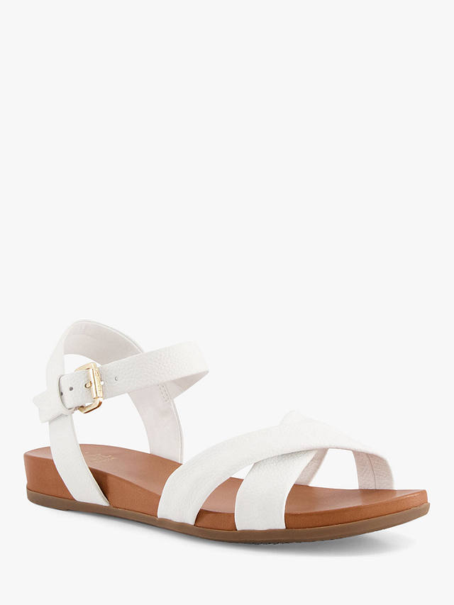 Dune Landie Wide Fit Nubuck Cross Strap Flat Sandals, White-leather at ...