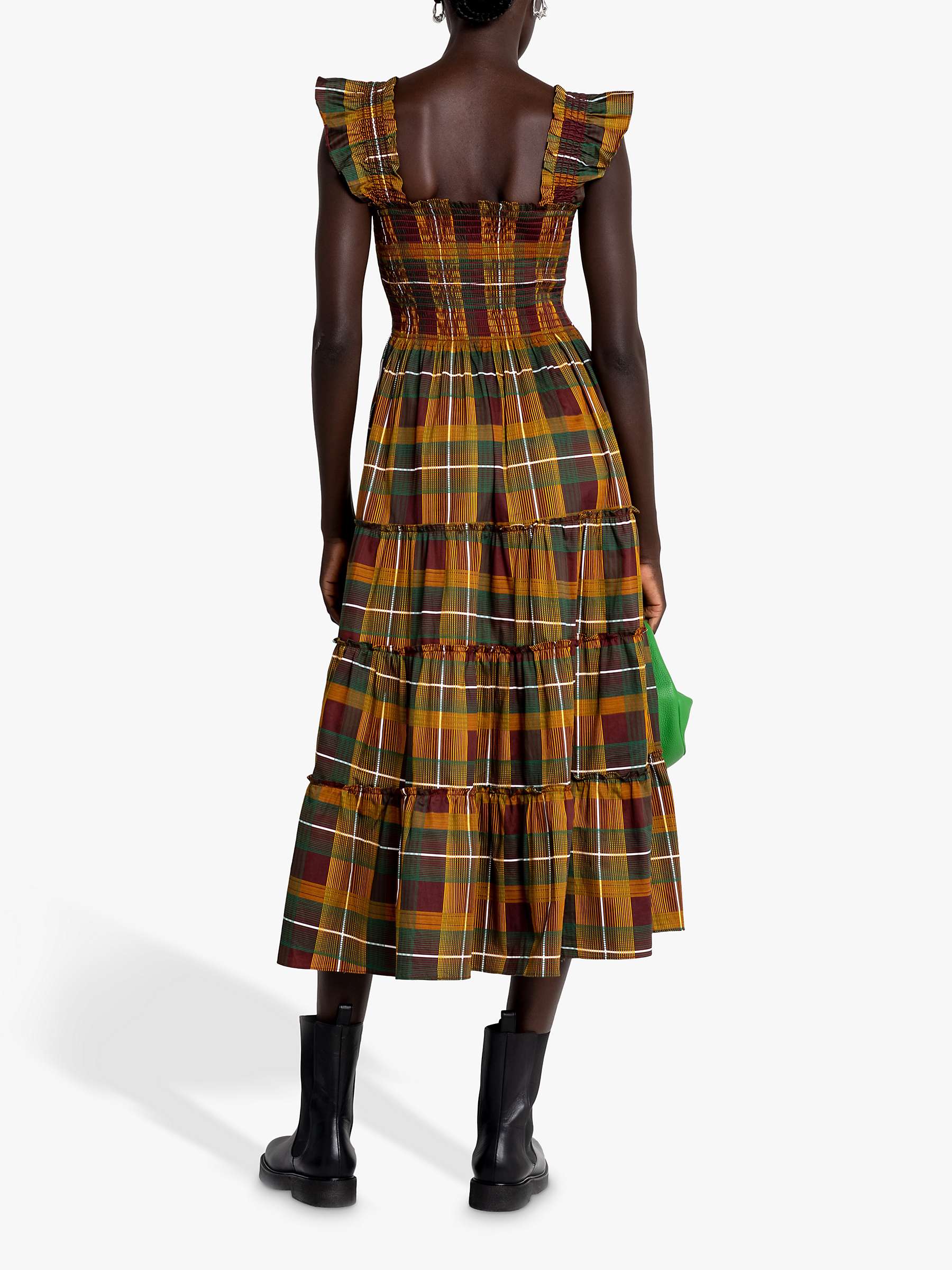 Buy kourt Calypso Smocked Bodice Plaid Midi Dress, Green Online at johnlewis.com