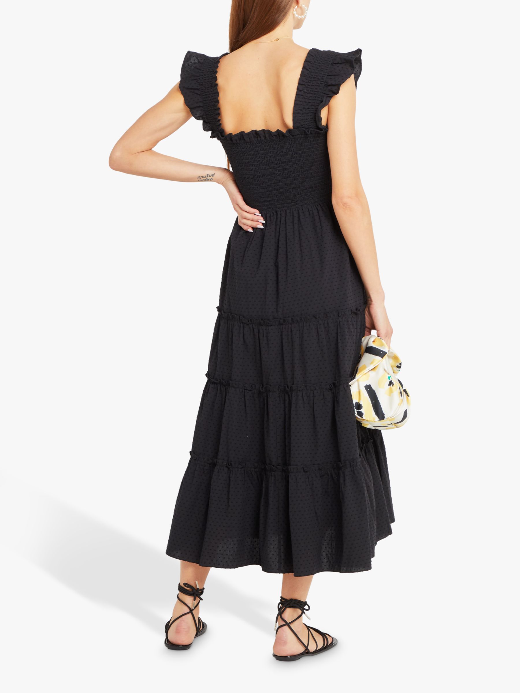 kourt Calypso Smocked Bodice Midi Dress, Black, XL
