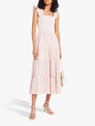 kourt Calypso Smocked Bodice Gingham Midi Dress, Pink