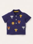 Mini Boden Baby Jungle Animals Fun Pique Polo Shirt, Starboard Blue