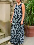 LIVE by Live Unlimited Sleeveless Floral Maxi Dress, Black/White