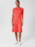 Hobbs Fara Heart Print Jersey Midi Dress, Red/Pink