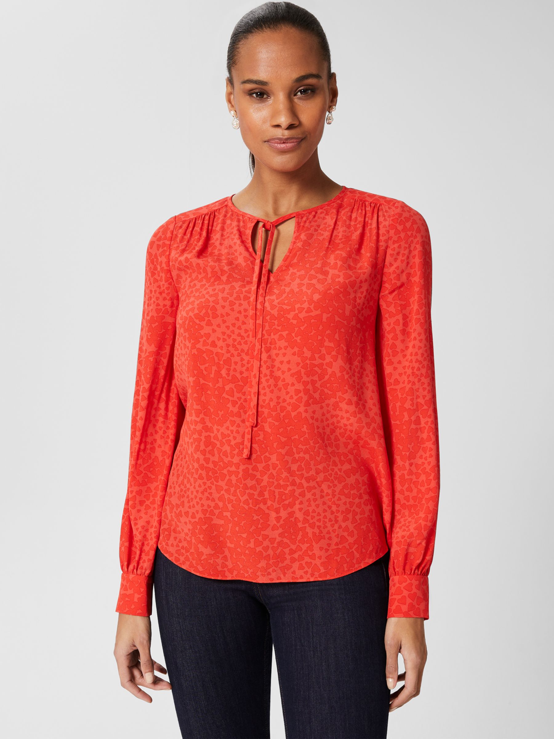 Hobbs Alison Heart Blouse, Red/Pink at John Lewis & Partners