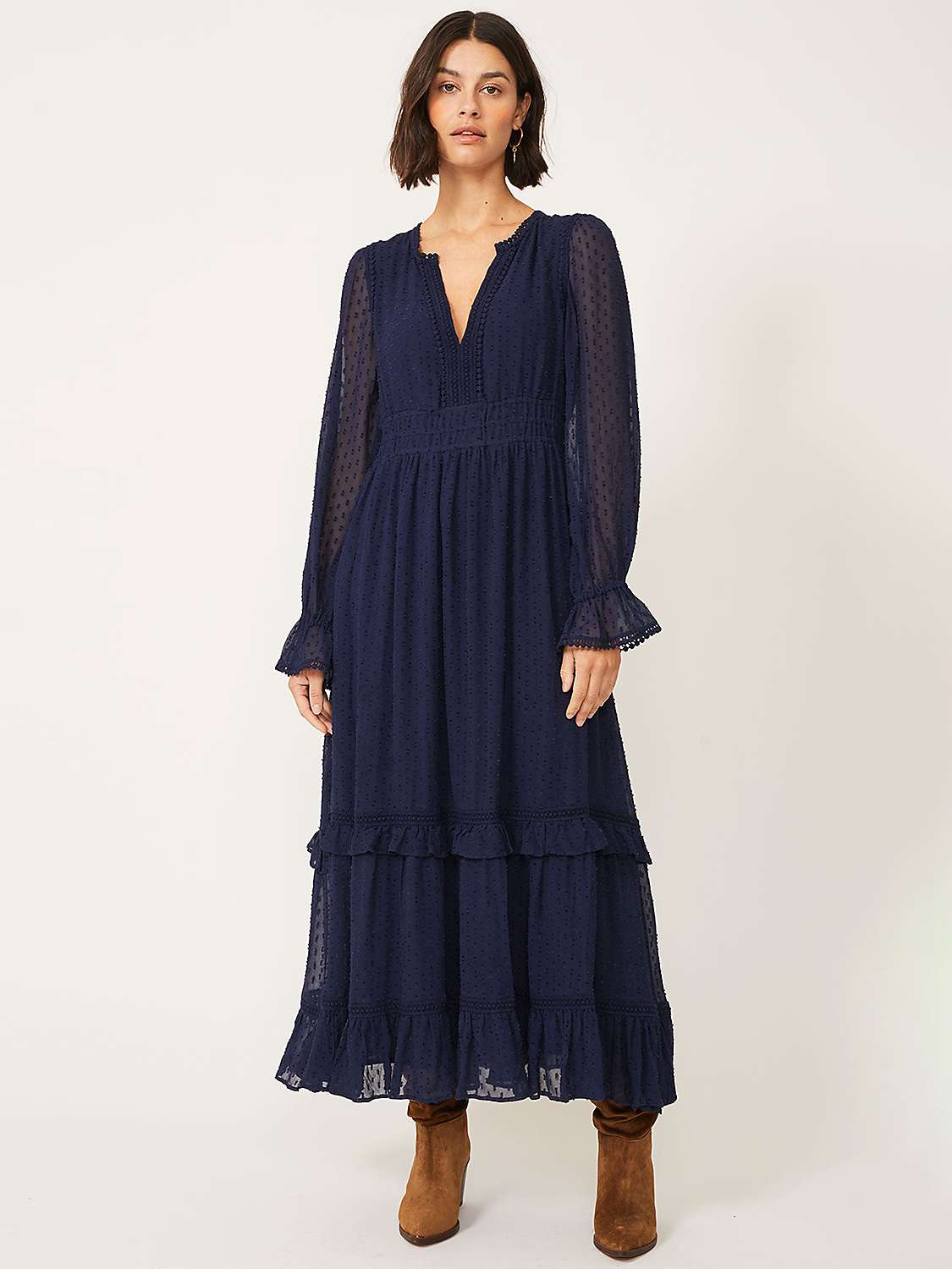 Buy Aspiga Embroidered Midi Dress, Navy Online at johnlewis.com