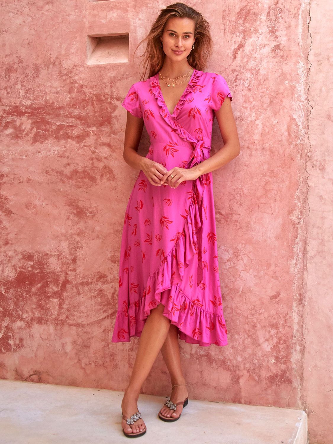 She's a waterfall hot pink 2024 floral print ruffled maxi dress