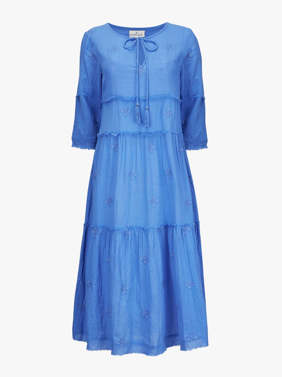 Aspiga Embroidered Boho Dress, Marina Blue at John Lewis & Partners