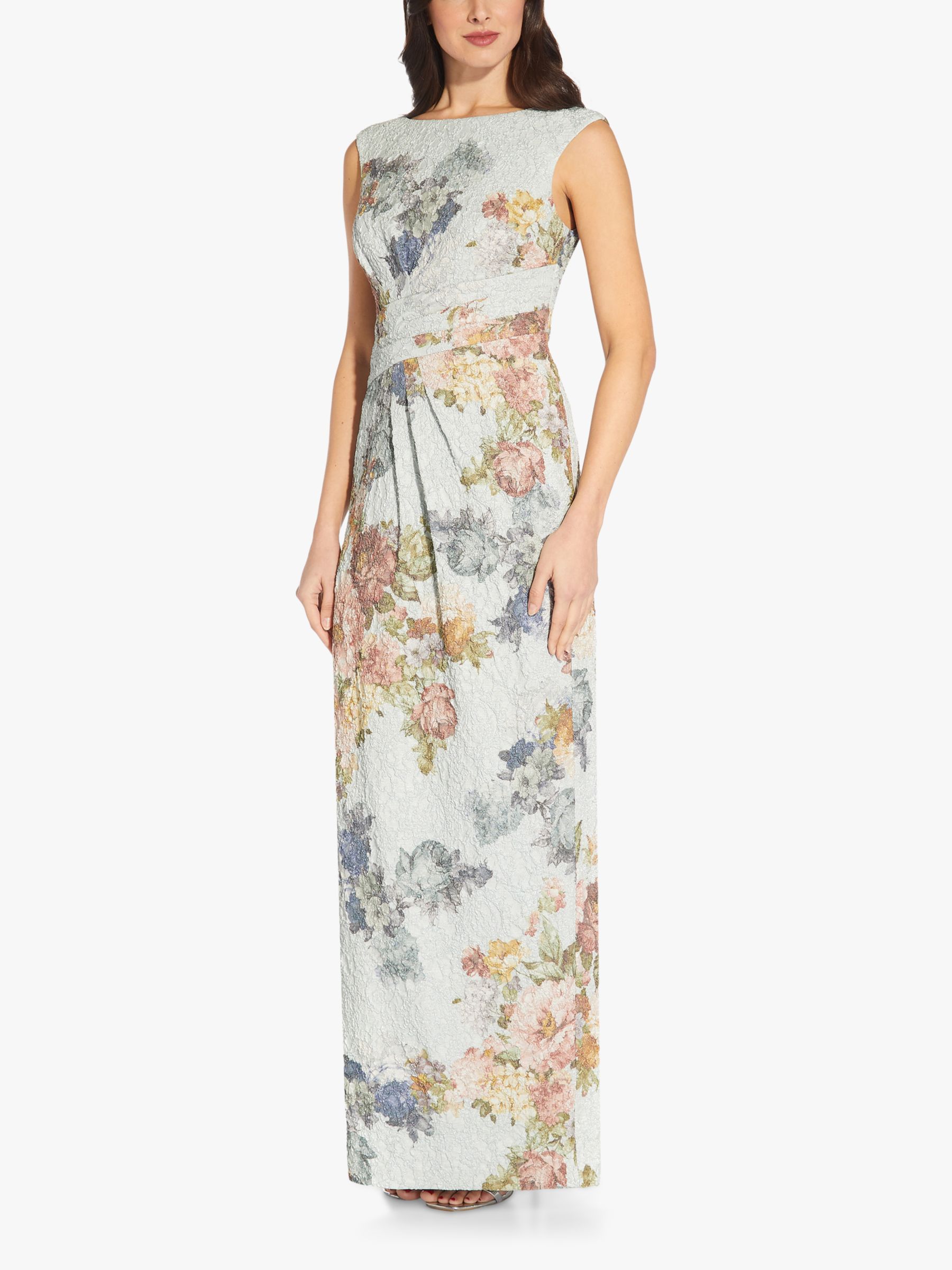 Adrianna Papell Matelasse Floral Maxi Dress Sky Blue Multi at