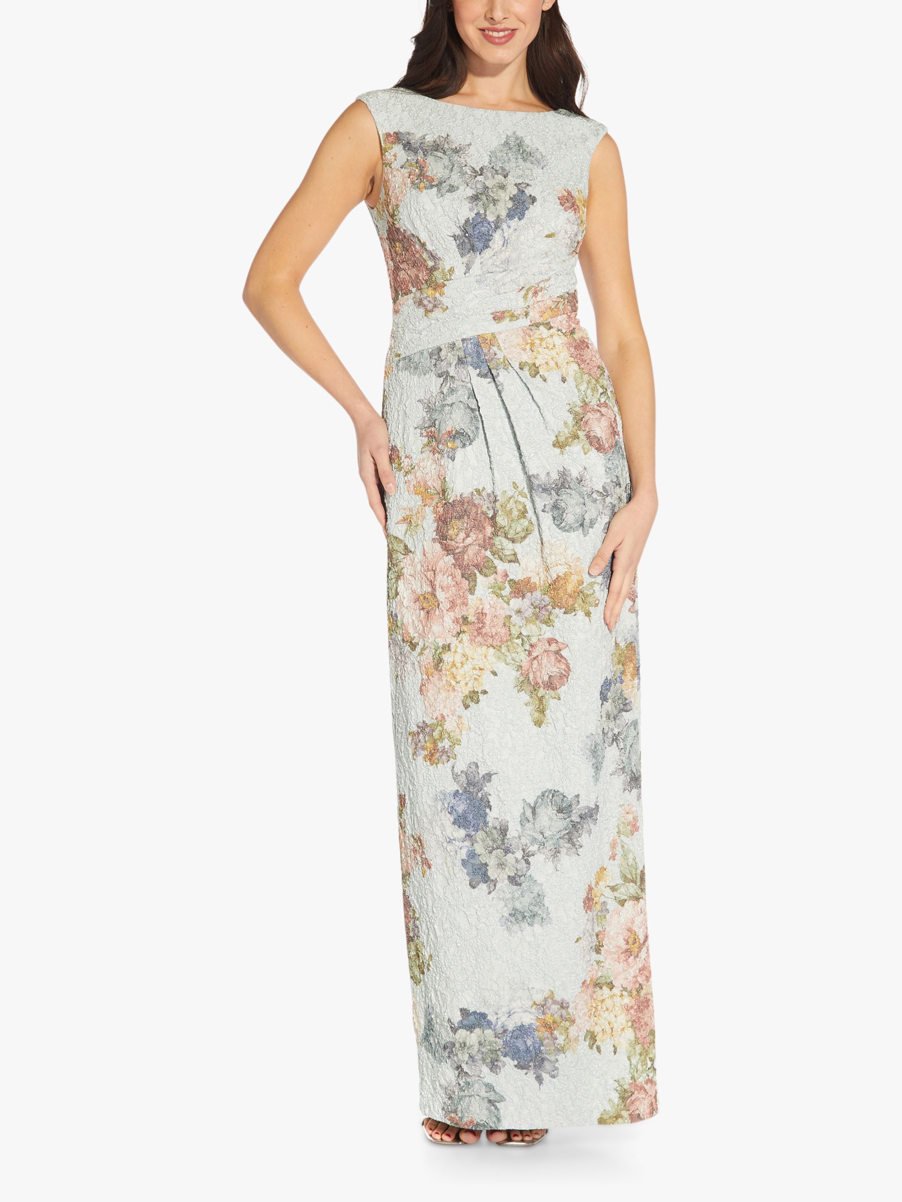 Adrianna Papell Matelasse Floral Maxi Dress Sky Blue Multi at