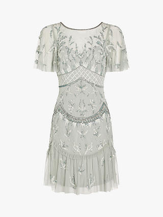 Adrianna Papell Beaded Cocktail Dress, Frosted Sage at John Lewis ...
