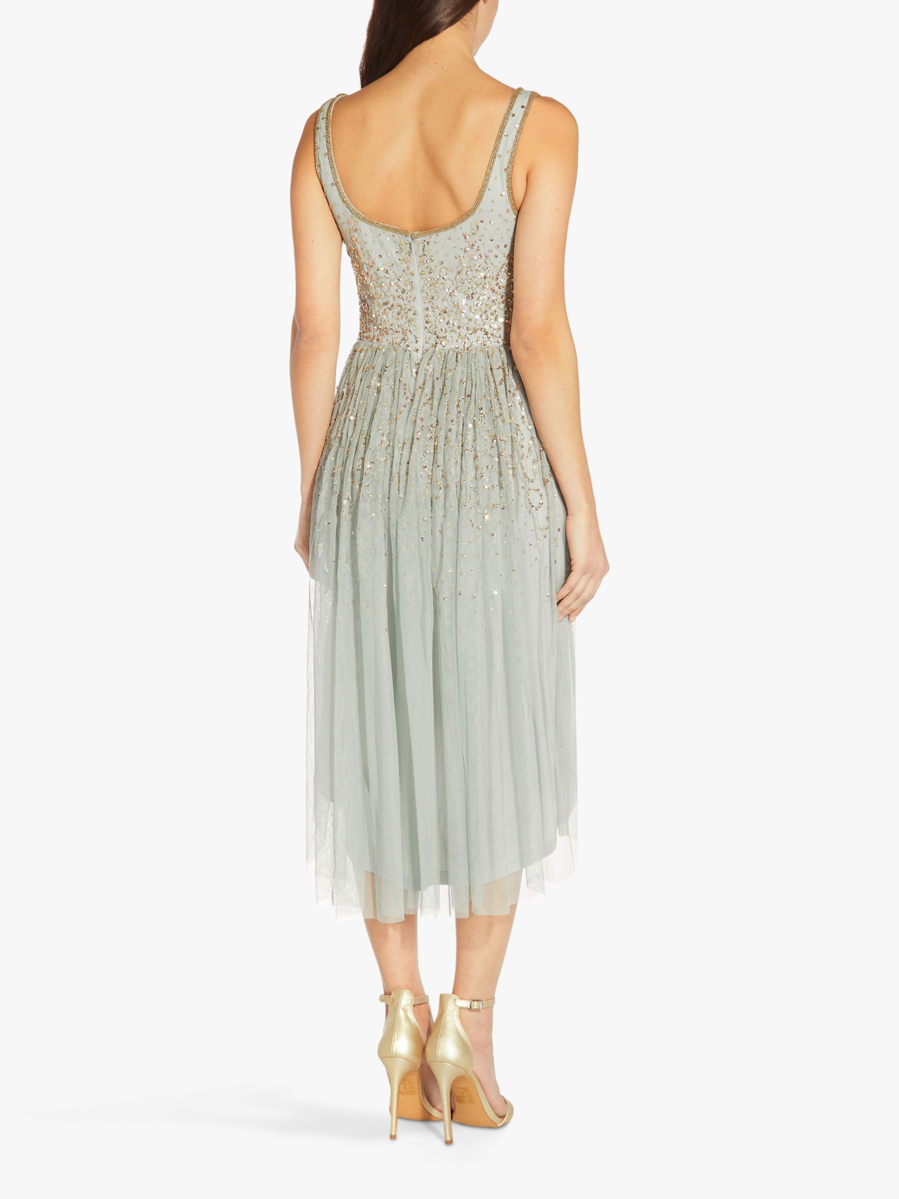 Adrianna Papell Beaded Shirred Dress, Frosted Sage at John Lewis & Partners