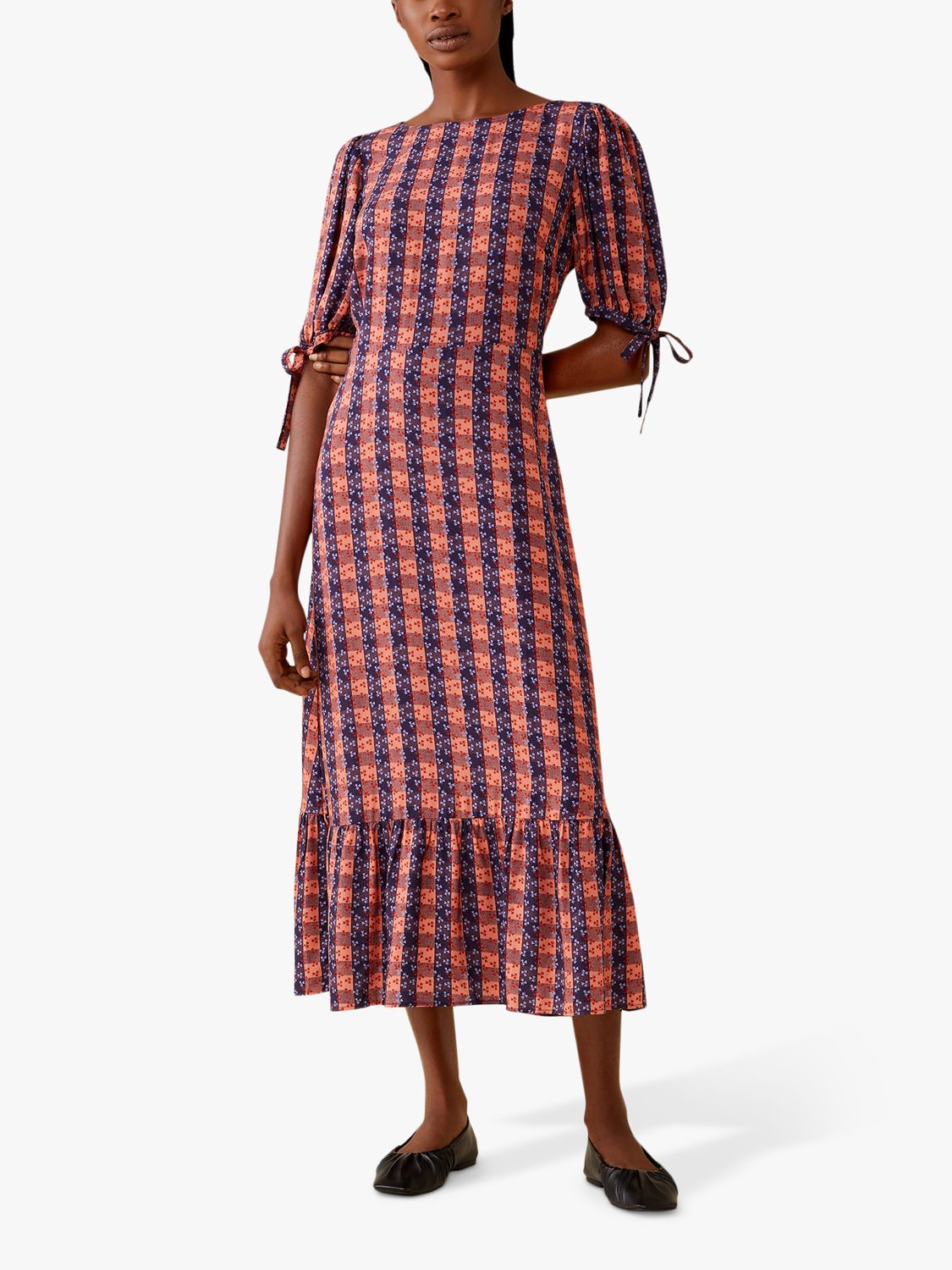 Finery Ruby Check Clover Print Midi Dress, Red/Multi at John Lewis ...