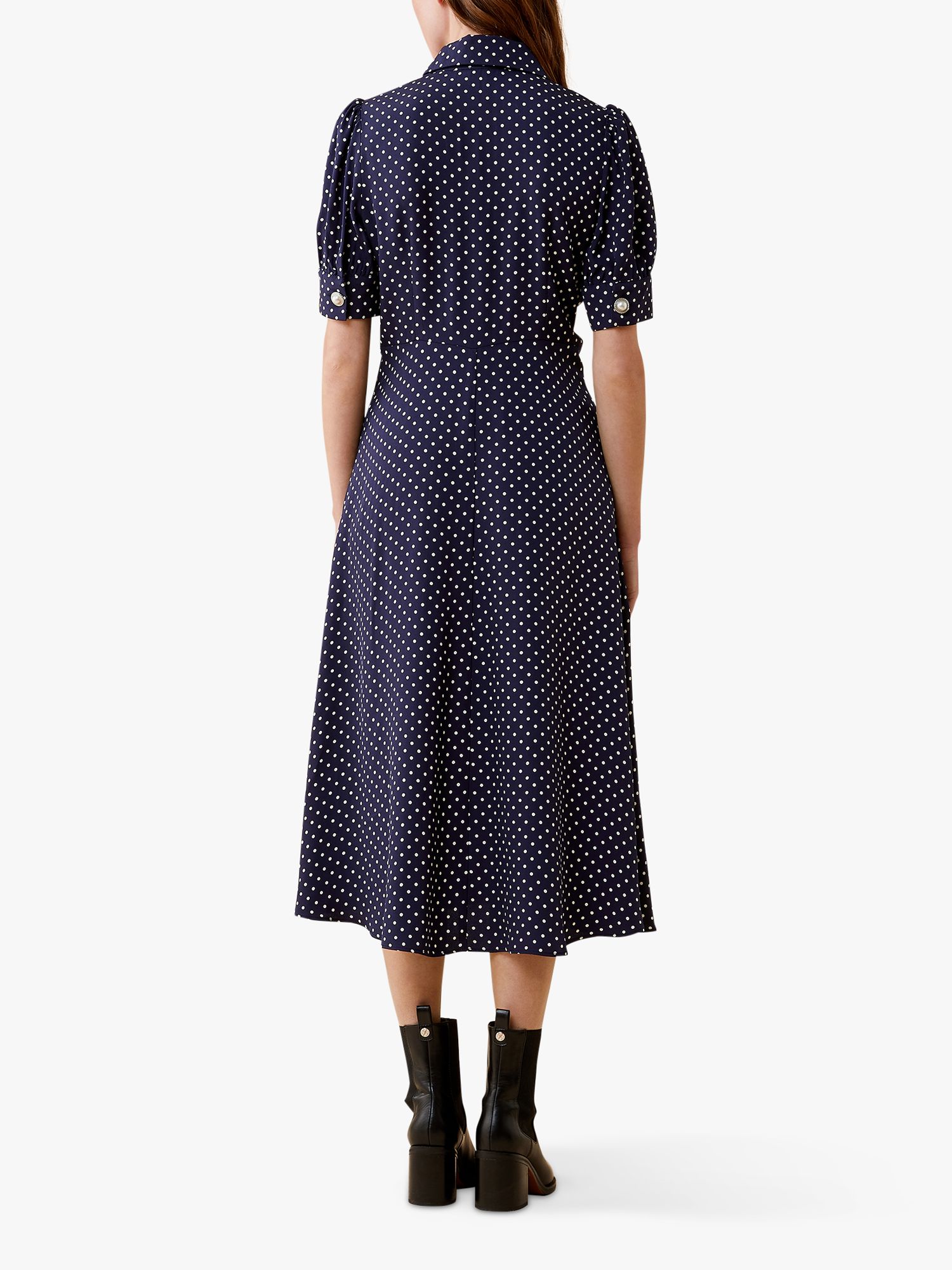 Finery Jaela Polka Dot Midi Dress Lemon Navy at John Lewis