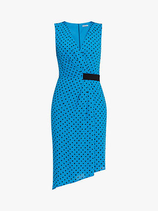 Gina Bacconi Kari Asymmetric Hem Spot Dress, Turquoise/Black