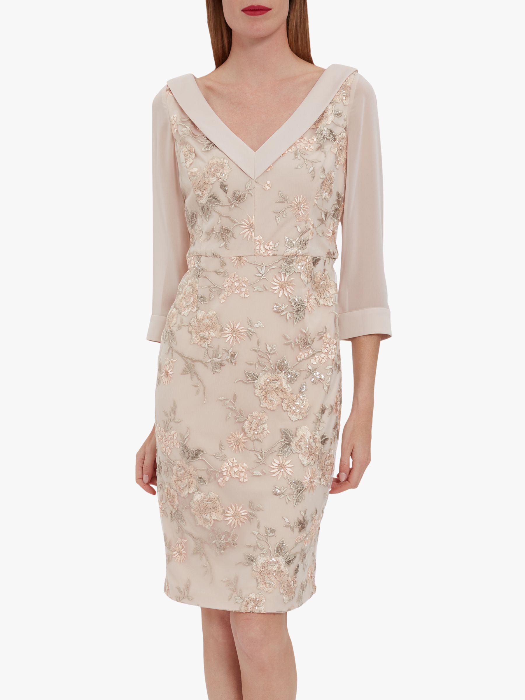 Gina Bacconi Kaye Floral Embroidery Shift Dress, Antique Rose