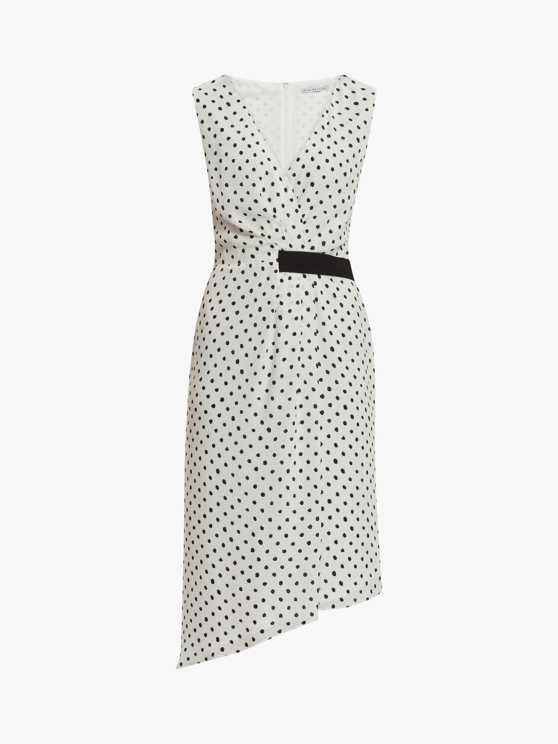 Gina Bacconi Kari Asymmetric Hem Spot Dress, Off White/Black, 10