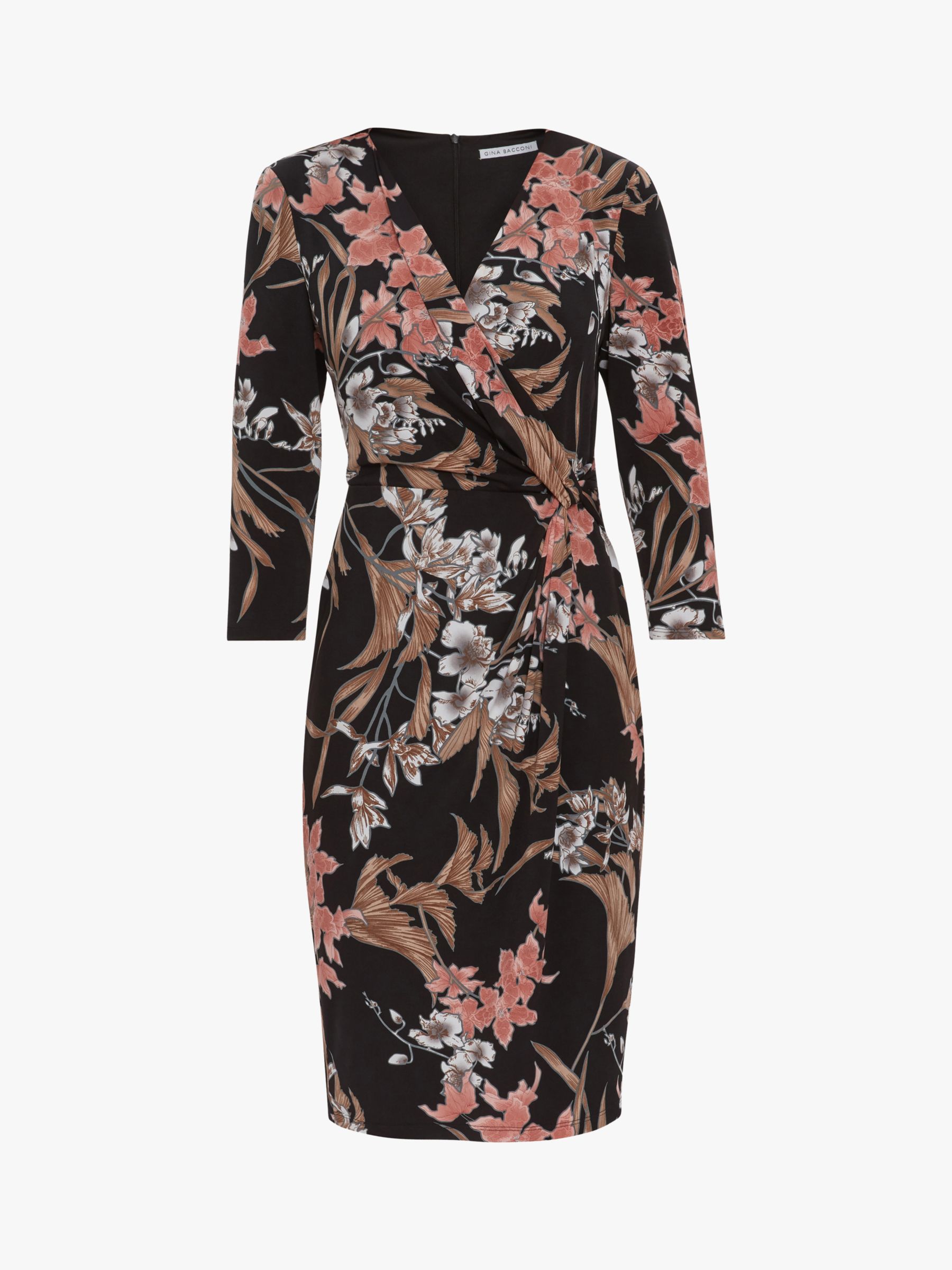 Gina Bacconi Tassiana Floral Dress, Black/Beige at John Lewis & Partners