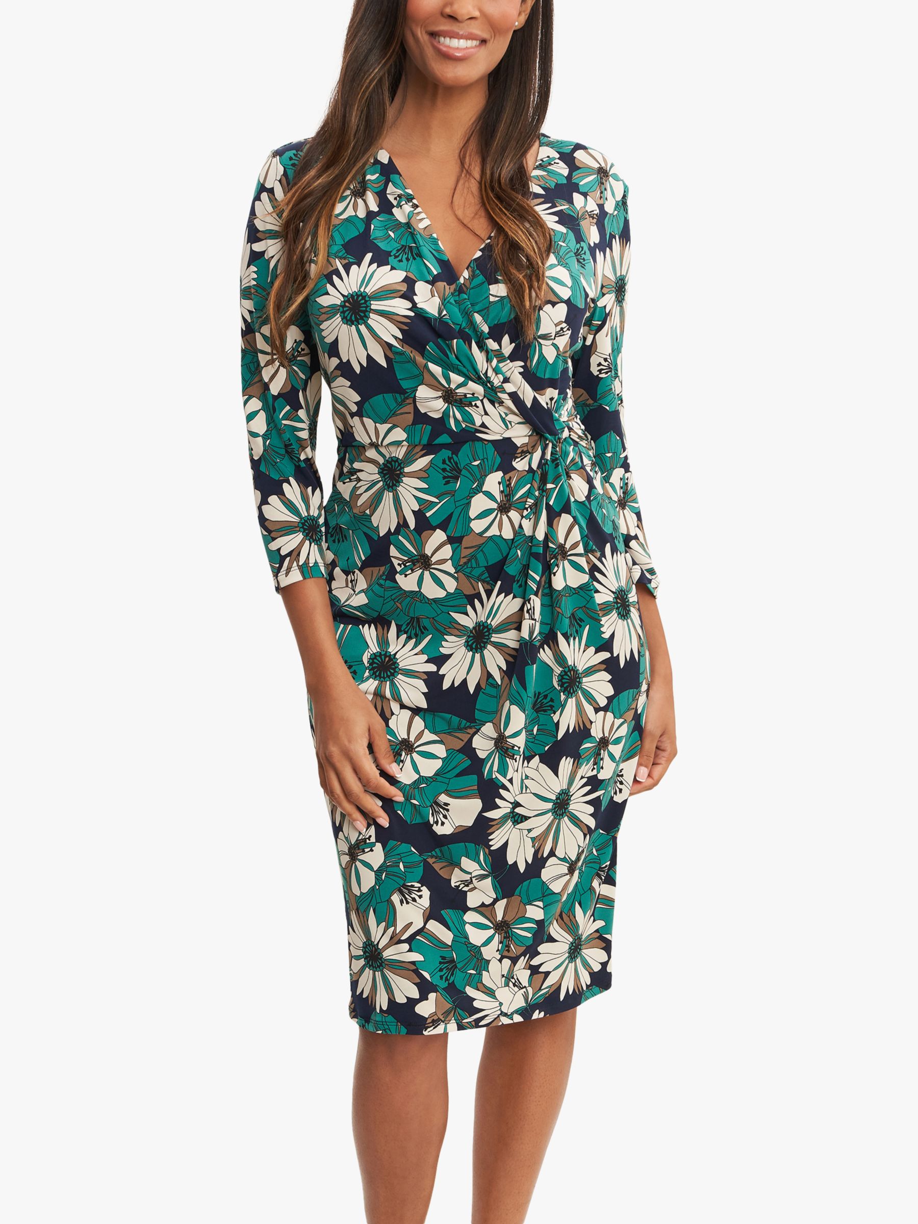 Gina Bacconi Nayla Floral Jersey Dress, Navy/Green