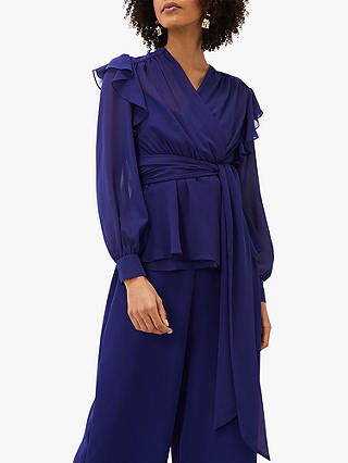 Phase Eight Avril Frill Wrap Blouse, Violet at John Lewis \u0026 Partners