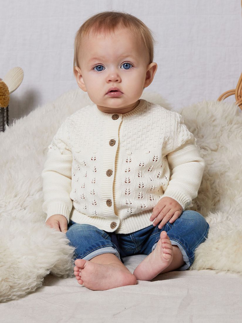 The Little Tailor Baby Pointelle Knit Cardigan, Cream at John Lewis &  Partners