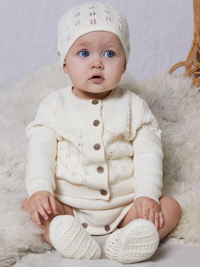 The Little Tailor Baby Pointelle Knit Cardigan, Cream at John Lewis &  Partners