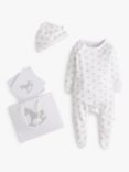 The Little Tailor Baby Cotton Rocking Horse Sleepsuit & Hat Set, White