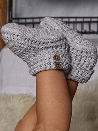 The Little Tailor Baby Button Knit Booties, Grey