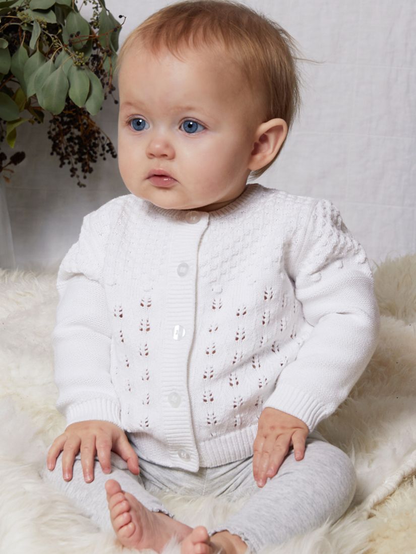 The Little Tailor Baby Pointelle Knit Cardigan, White, 0-3 months