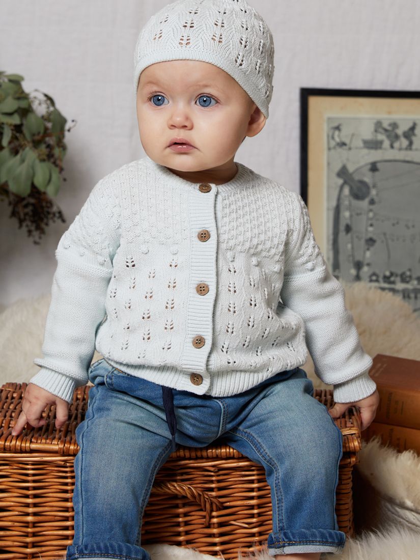 The Little Tailor Baby Pointelle Knit Cardigan, Blue at John Lewis ...