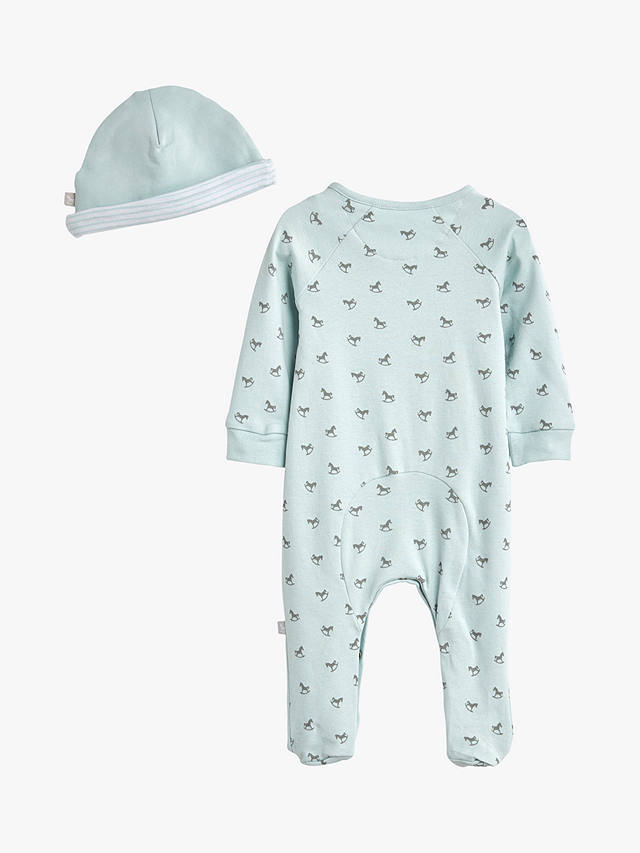The Little Tailor Baby Cotton Rocking Horse Sleepsuit & Hat Set, Blue