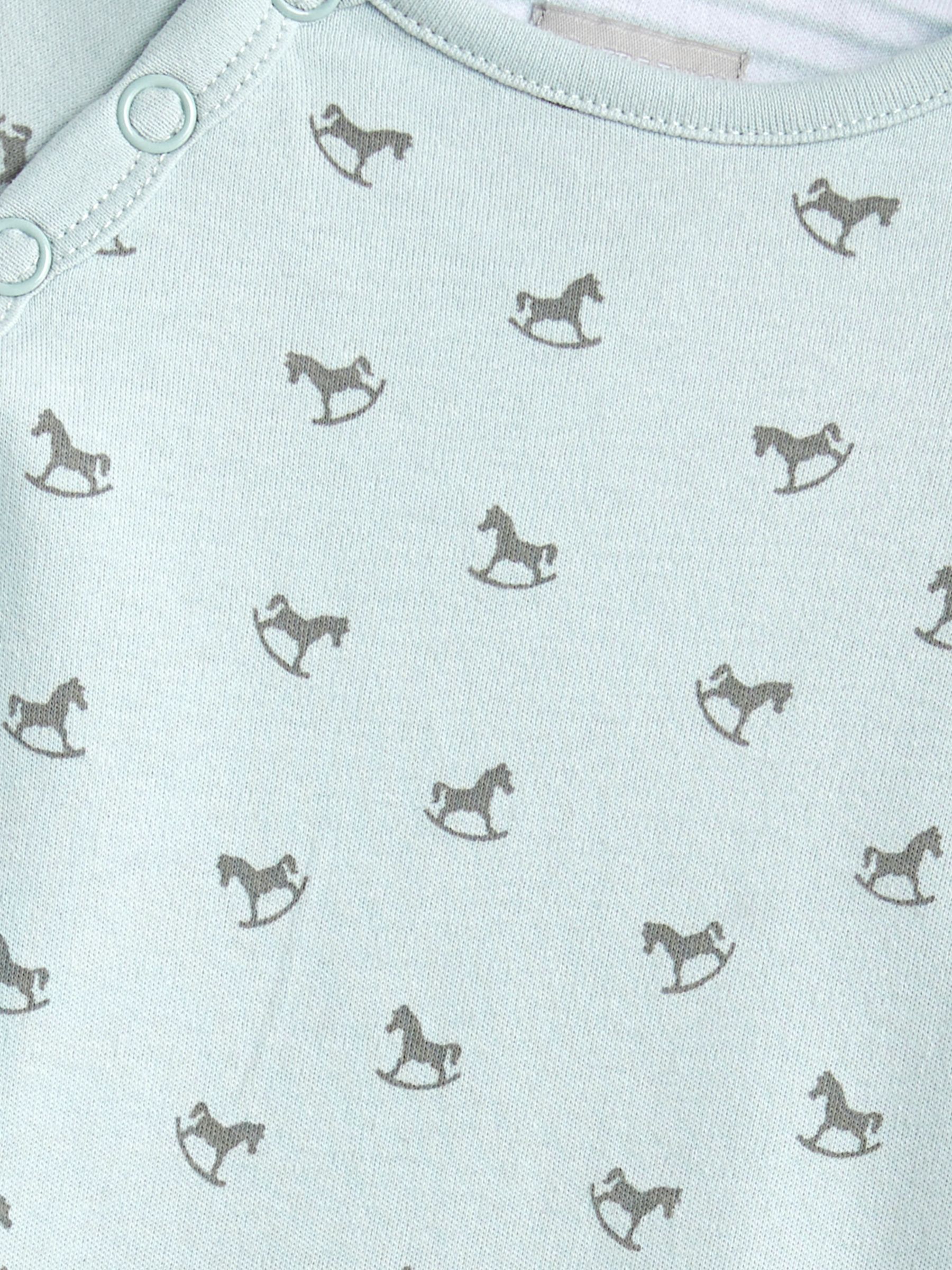 The Little Tailor Baby Cotton Rocking Horse Sleepsuit & Hat Set, Blue, 0-3 months