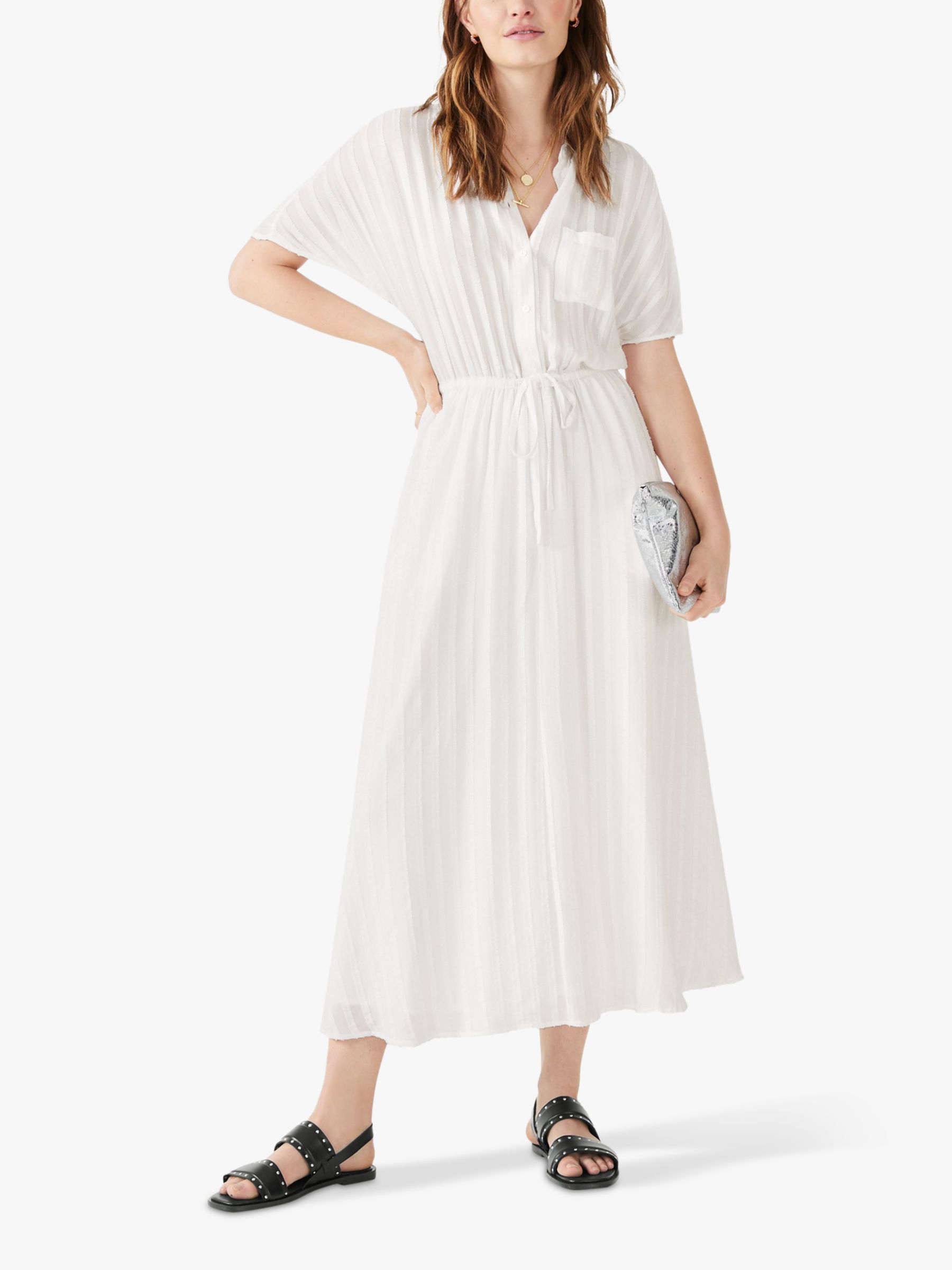 HUSH Textured Stripe Midi Dress, Ecru, 4