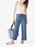 HUSH Cropped Cropped Wide Leg Trousers, Washed Blue
