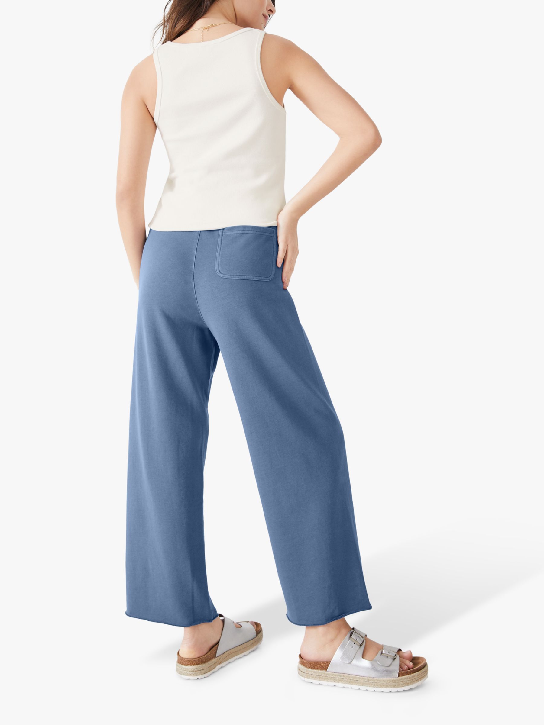 HUSH Cropped Cropped Wide Leg Trousers, Washed Blue, 4