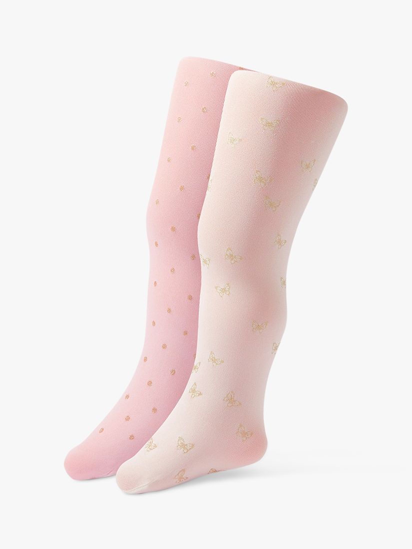 Monsoon Baby Glitter Tights, Pack of 2, Pink at John Lewis & Partners