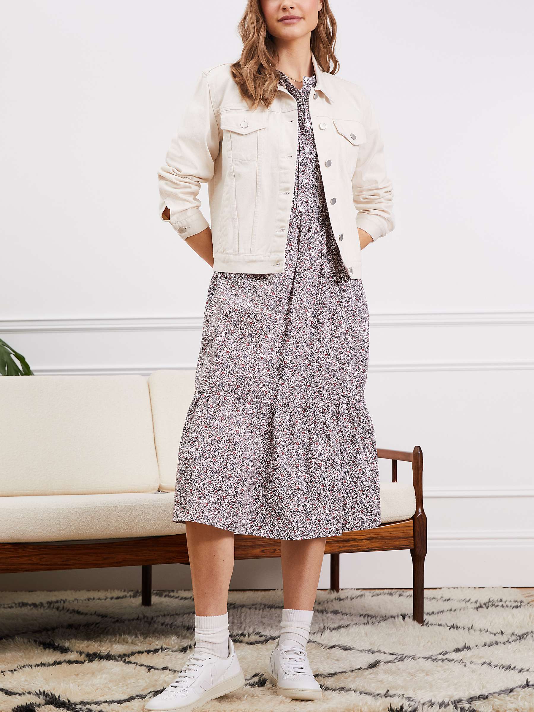 Buy Baukjen Emily Organic Cotton Ditsy Floral Print Midi Dress, White Calico Online at johnlewis.com