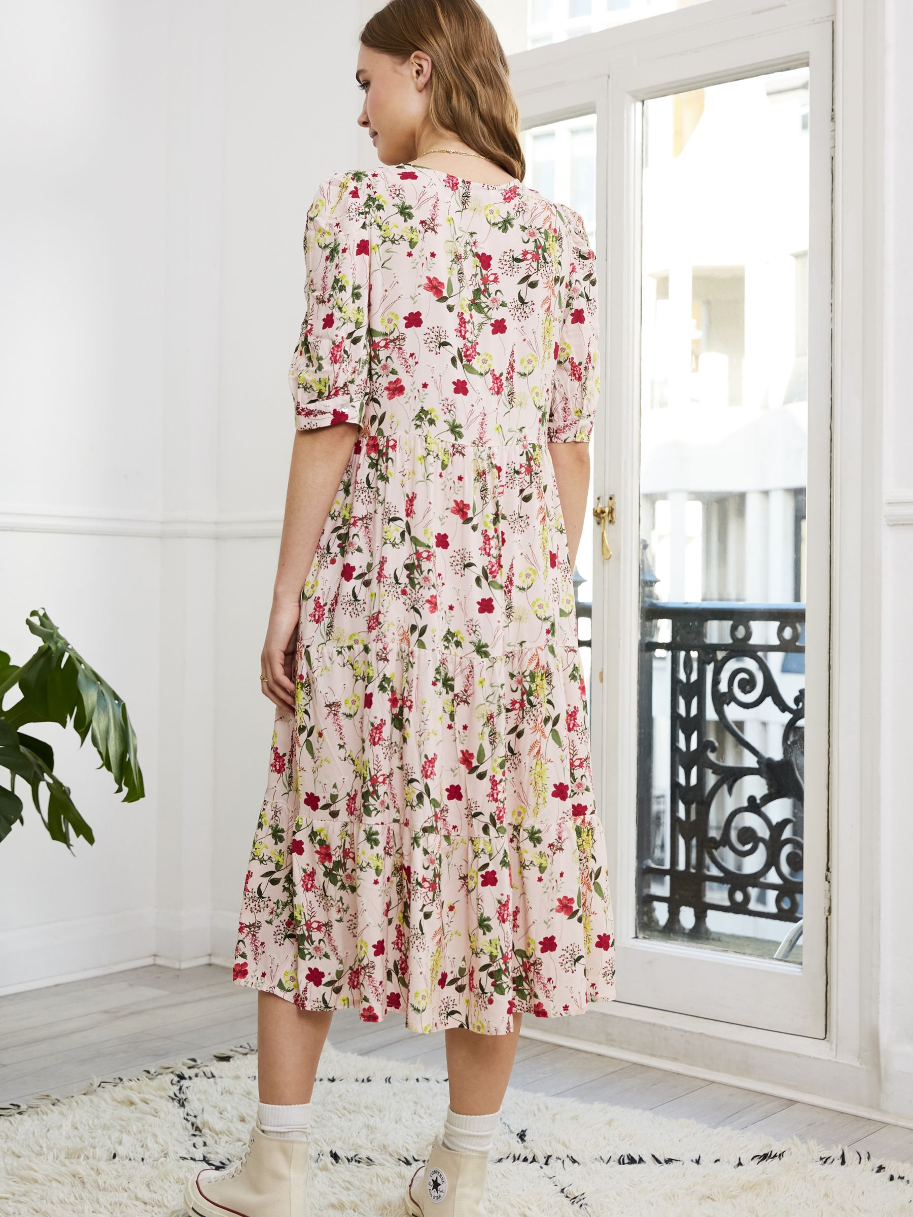 Baukjen Jessica Floral Print Midi Dress, Pink Meadow, 6