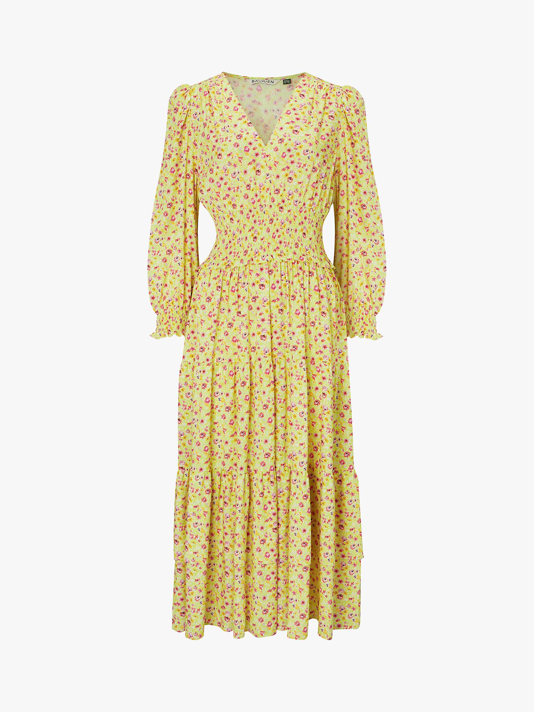Buy Baukjen Charlotte Ditsy Floral Print Smocked Bodice Midi Dress, Citrus Online at johnlewis.com