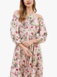 Baukjen Jessica Floral Print Bardot Midi Dress, Pink Meadow, Pink Meadow