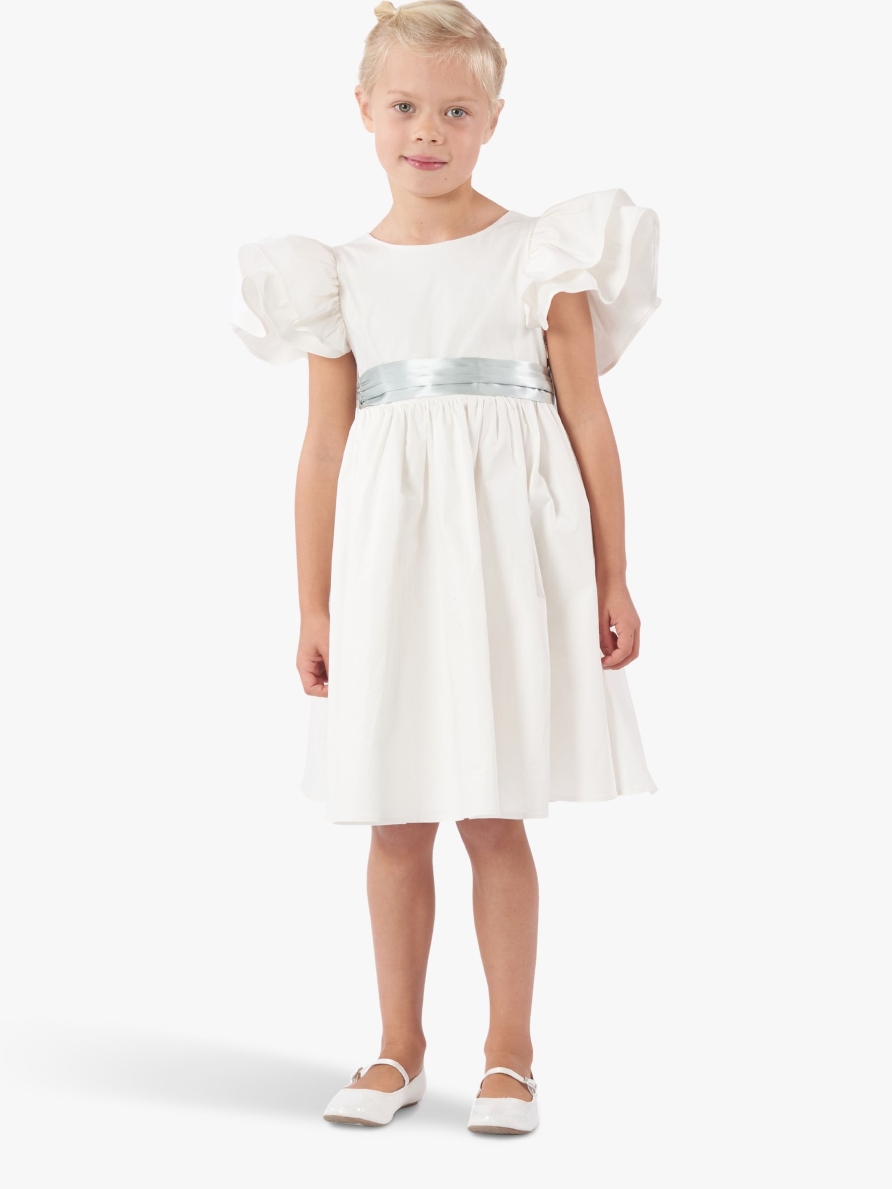 Angel & Rocket Kids' Sylvie Ruffle Sleeve Bridesmaid Dress, Ivory/Sage, 2 years