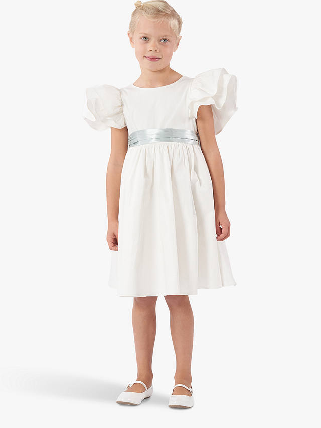 Angel & Rocket Kids' Sylvie Ruffle Sleeve Bridesmaid Dress, Ivory/Sage ...