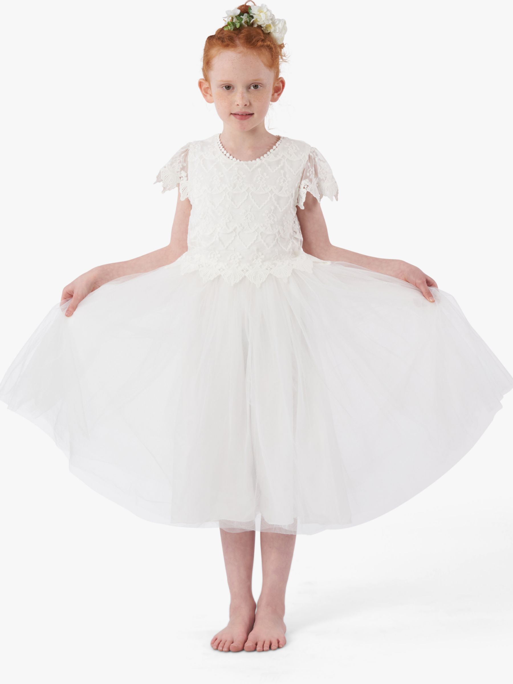 Angel & Rocket Kids' Lucy Lace Bridesmaid Dress, Ivory, 2 years