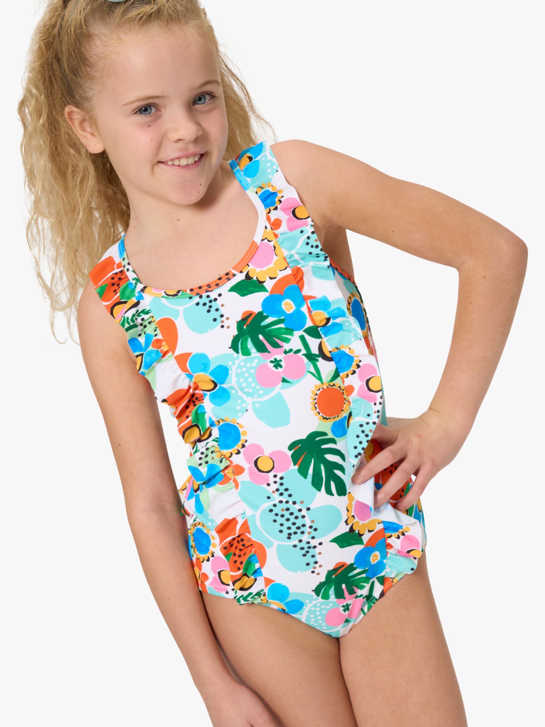 Angel & Rocket Kids' Sacha Tropical Print Swimsuit, Multi, 9 years